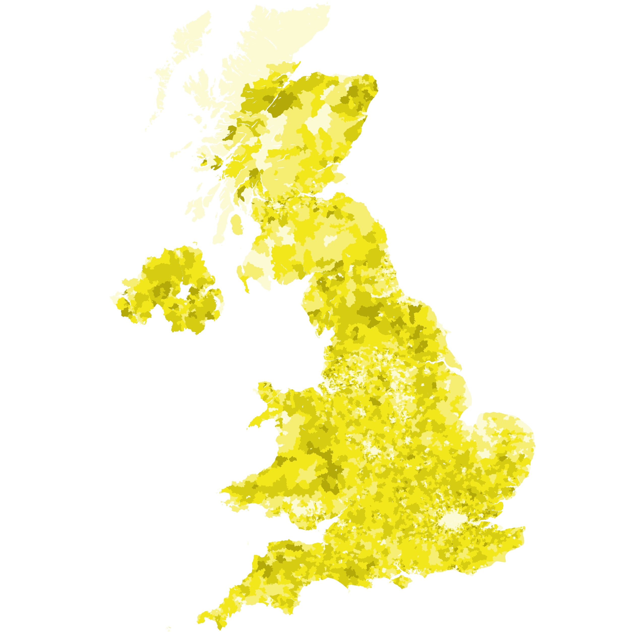 A heatmap shows this segment quite evenly distributed and concentrated over most of the UK, with particularly dark patches around Yorkshire, the Welsh border and Northern Ireland